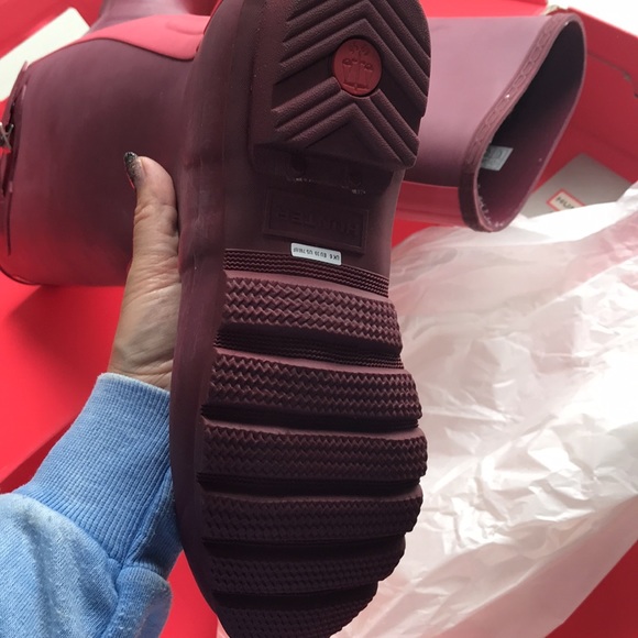 BNIB Hunter Original Stripe Rain Boots Damson / Bright Watermelon sz 8 - Picture 7 of 10